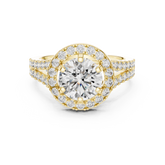 Split Shank Round Cut Diamond with Halo Ring