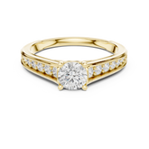 Round Brilliant Cathedral Shank Ring With Pave Shoulders