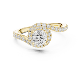 Round Cut Lab Grown Diamond Bypass Swirl Halo Wedding Ring
