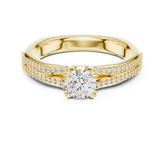 Round Cut Diamond Engagement Ring With Double Row Diamond Band