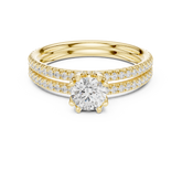 Double Row Pave Round Cut Diamond Engagement Ring