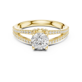 Round Cut Diamond Split Shank Engagement Ring with Hidden Halo