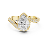 Pear Cut Diamond Bypass Two-Row Pave Hidden Halo Ring