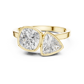 Toi et Moi Cushion & Trillion Cut Diamond Bezel Set Ring