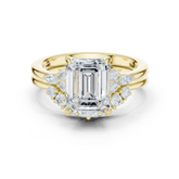 Classic Emerald Bridal Ring Set With Curved Wedding Band