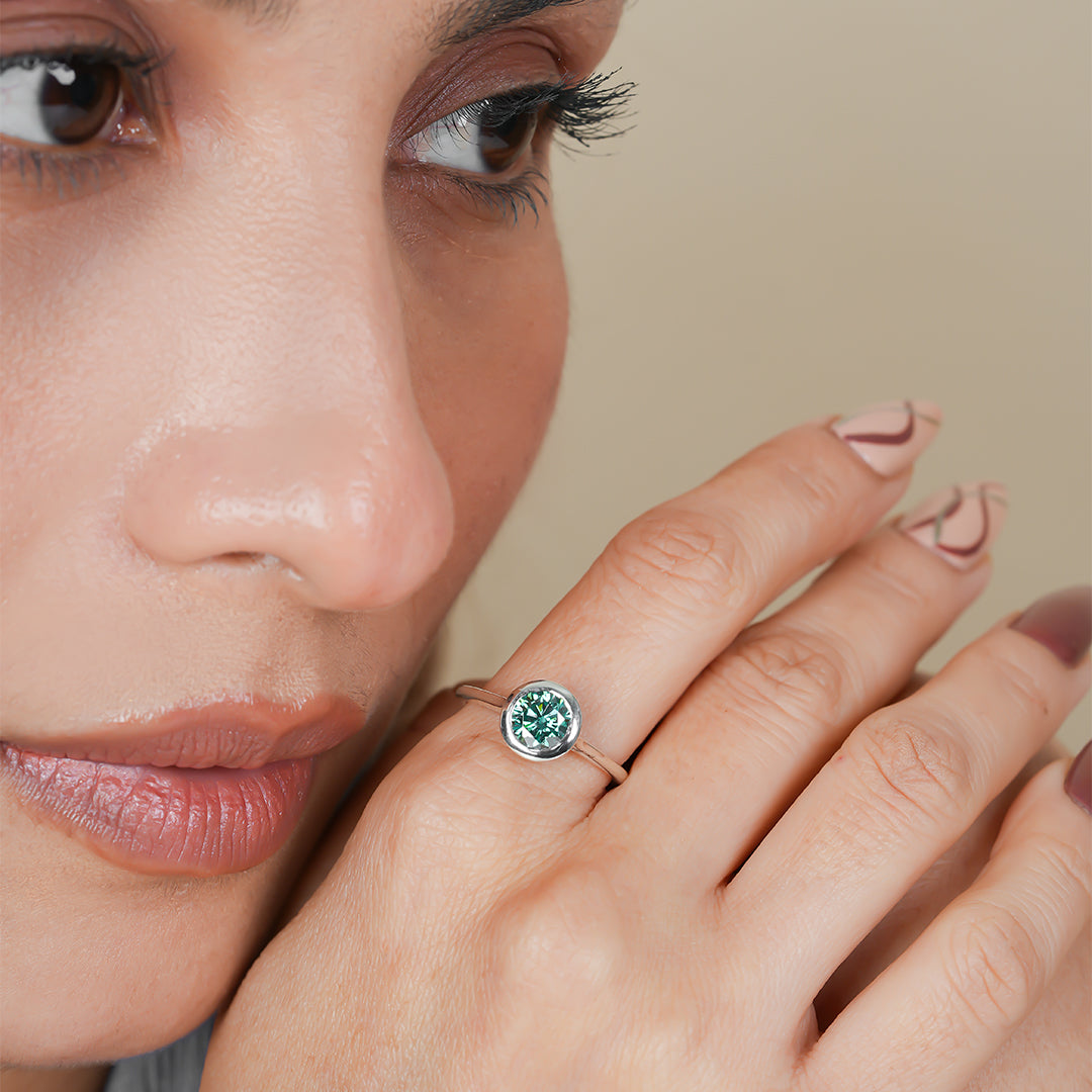 Green Round Cut Bezel Set Ring