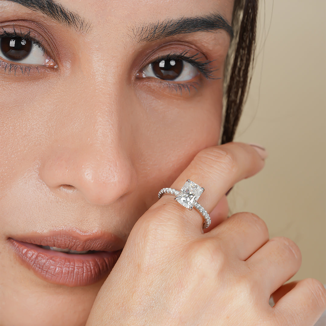 Radiant Cut Hidden Halo Diamond Ring