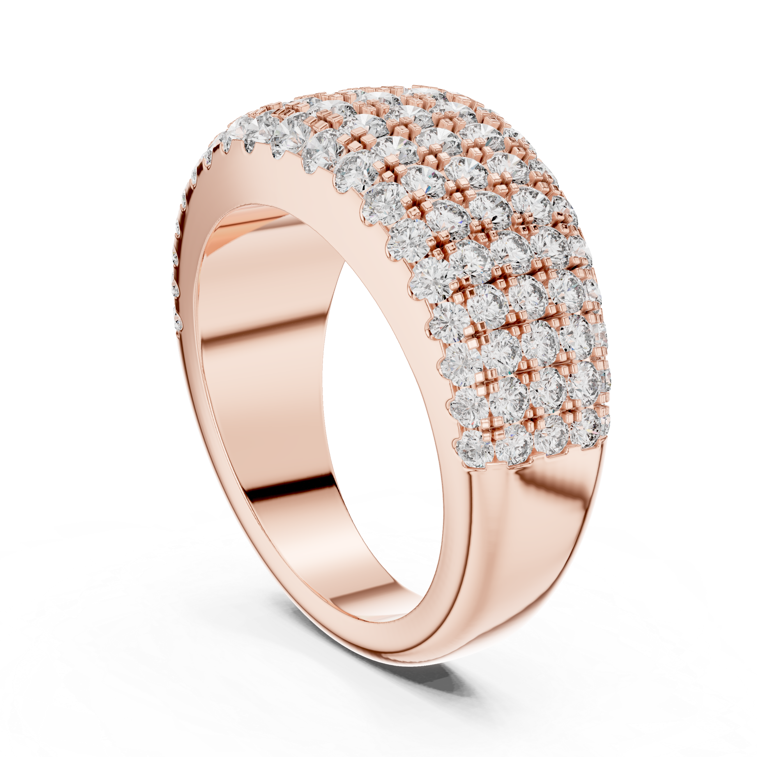Five Row Round Cut Diamond Pave Anniversary Band