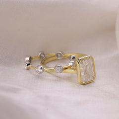 Solitaire Emerald Cut Bezel Set Bridal Set Ring
