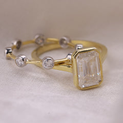Solitaire Emerald Cut Bezel Set Bridal Set Ring