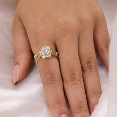 Solitaire Emerald Cut Bezel Set Bridal Set Ring