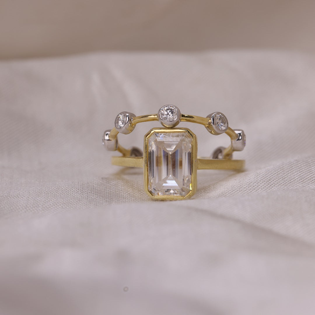 Solitaire Emerald Cut Bezel Set Bridal Set Ring
