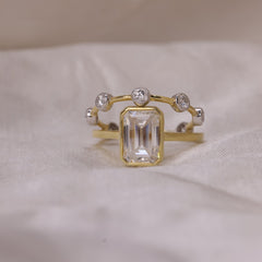Solitaire Emerald Cut Bezel Set Bridal Set Ring
