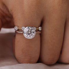 Solitaire Round Cut Bezel Set Bridal Set Ring