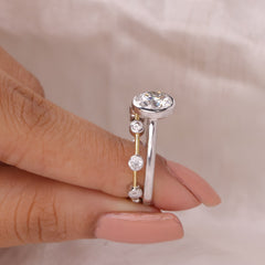 Solitaire Round Cut Bezel Set Bridal Set Ring