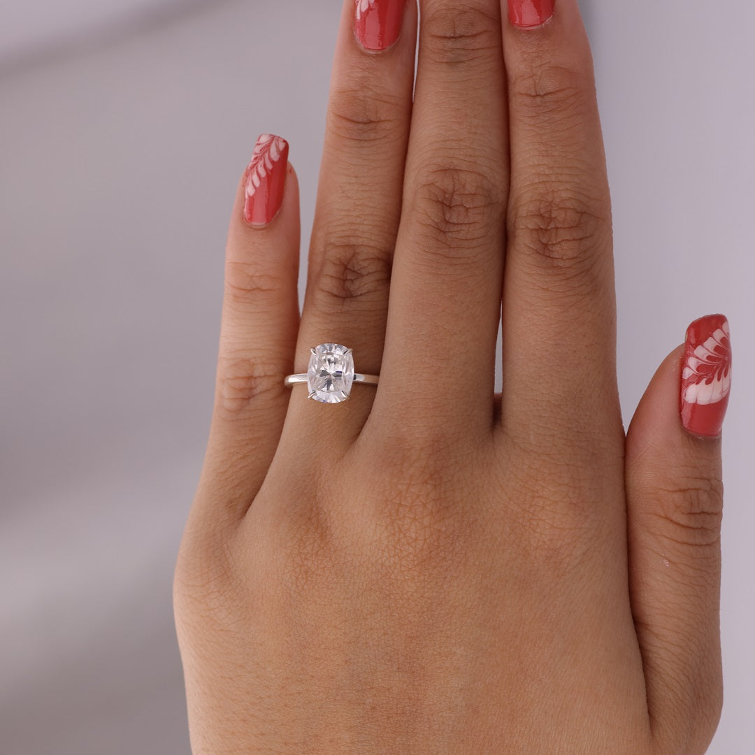 Elongated Cushion Cut Diamond Ring