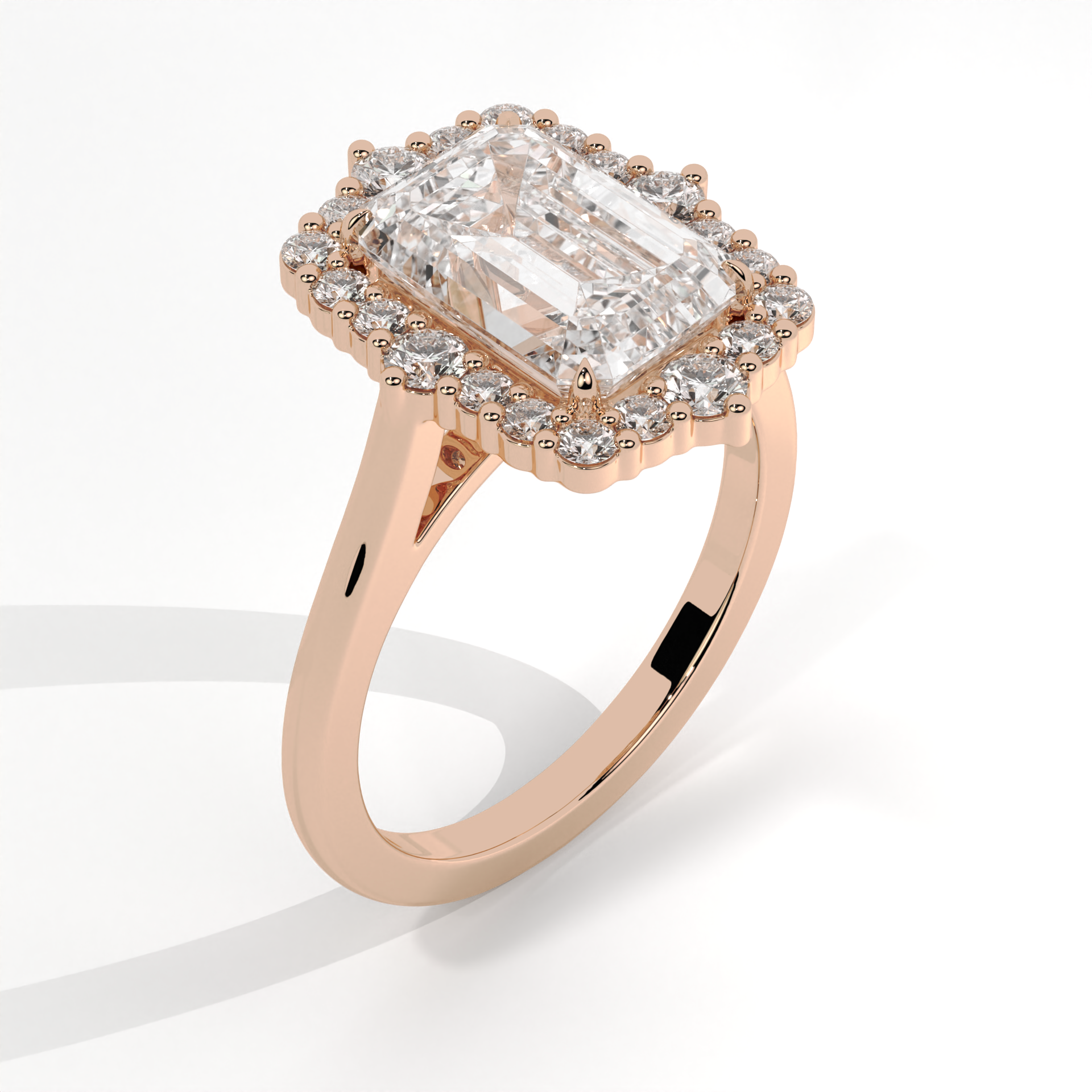 Emerald Cut Diamond Scalloped Halo Anniversary Ring