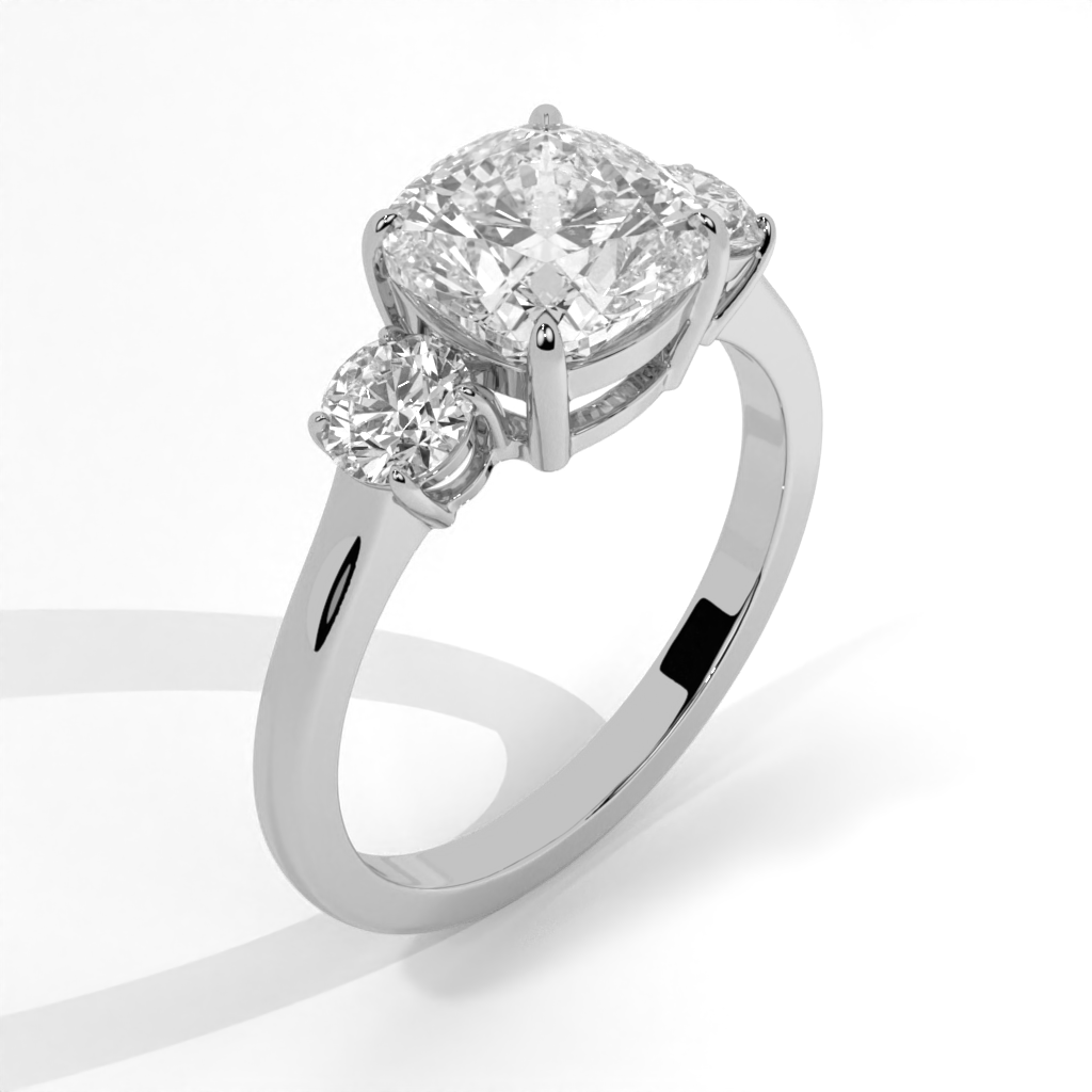 Lab Grown Cushion Diamond Three Stone Ring