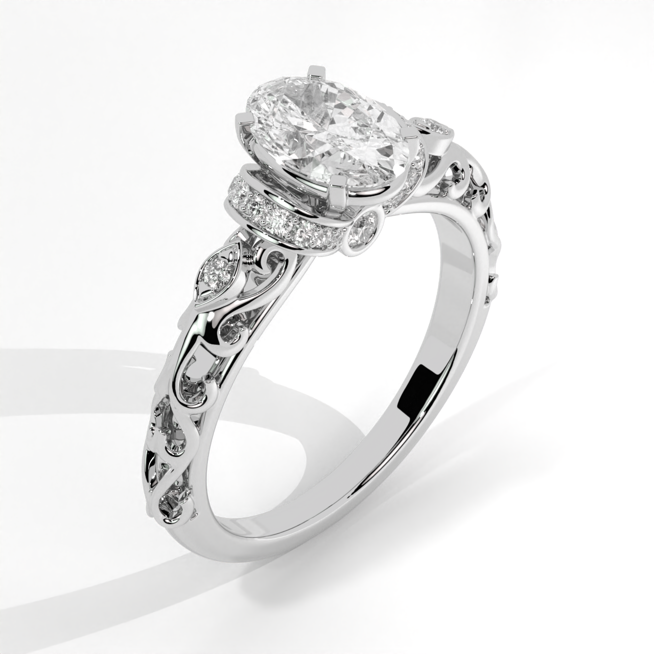 Filigree Oval Diamond Engagement Ring