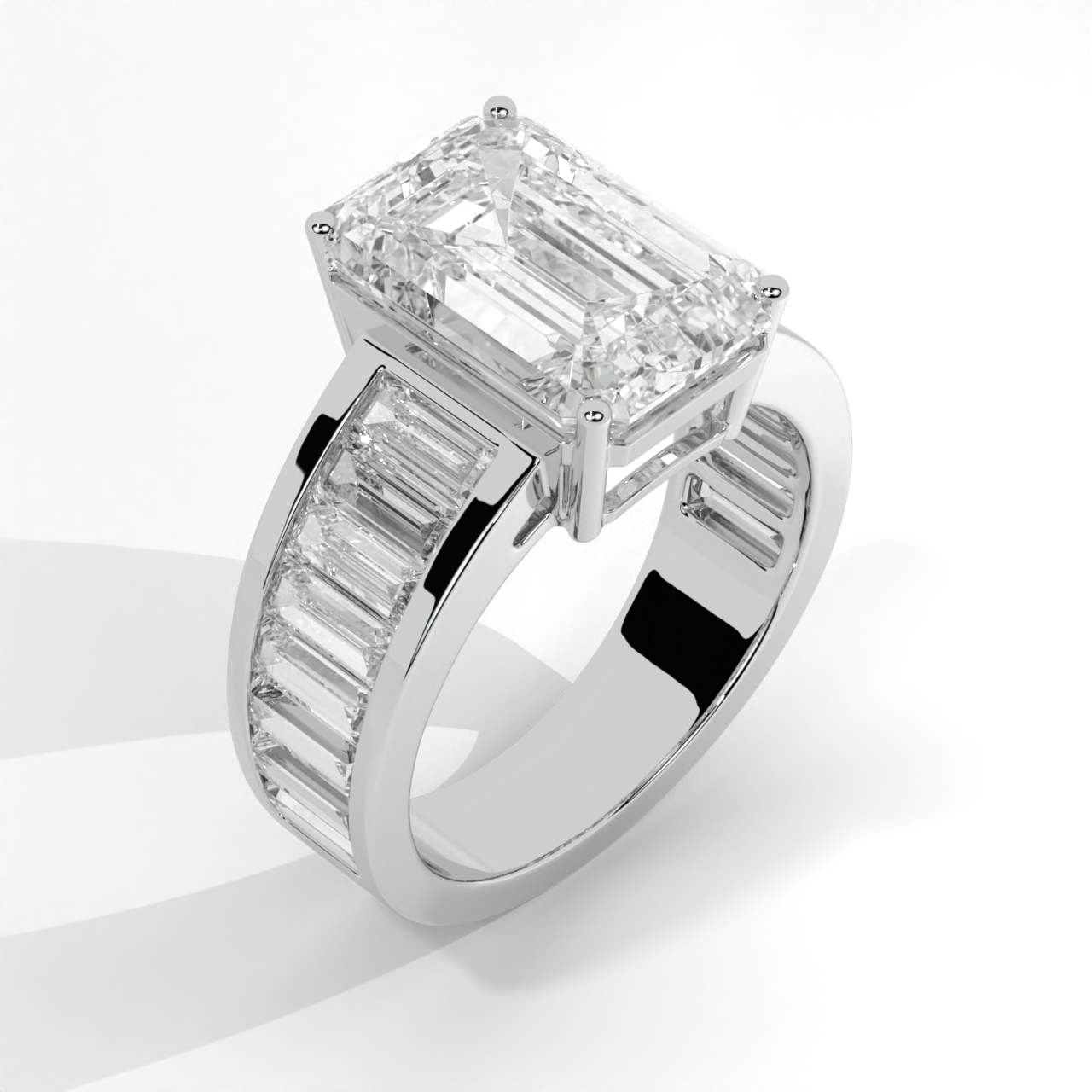 Emerald Cut Channel Set Baguette Diamond Ring