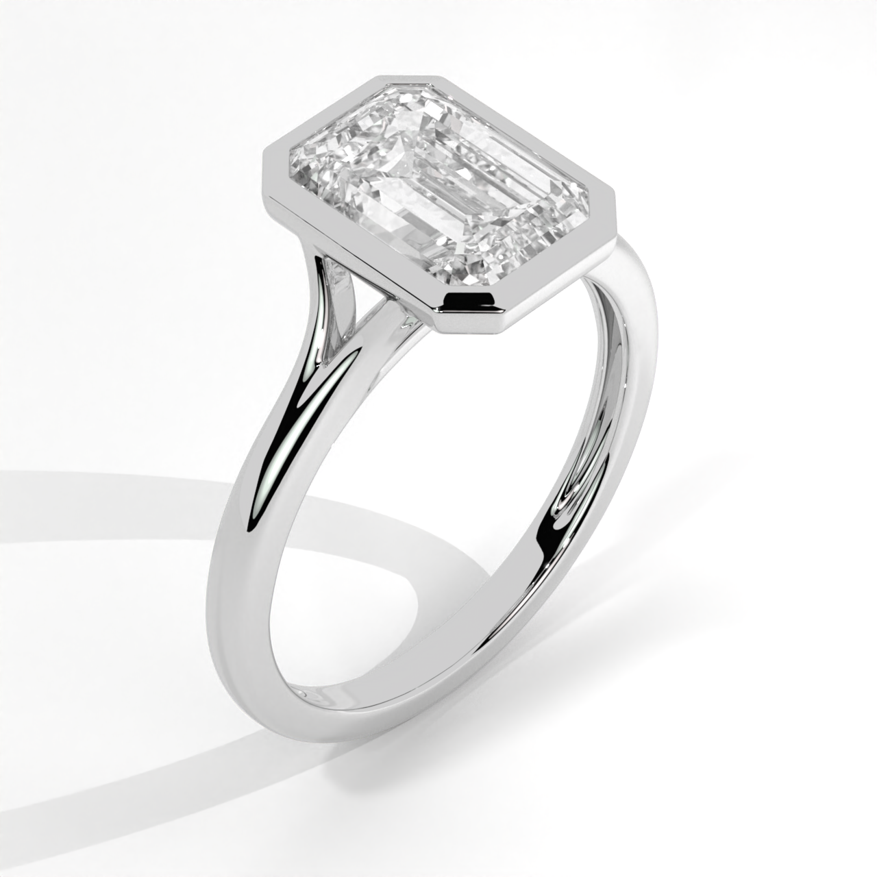 Bezel Set Emerald Diamond Split Shank Ring
