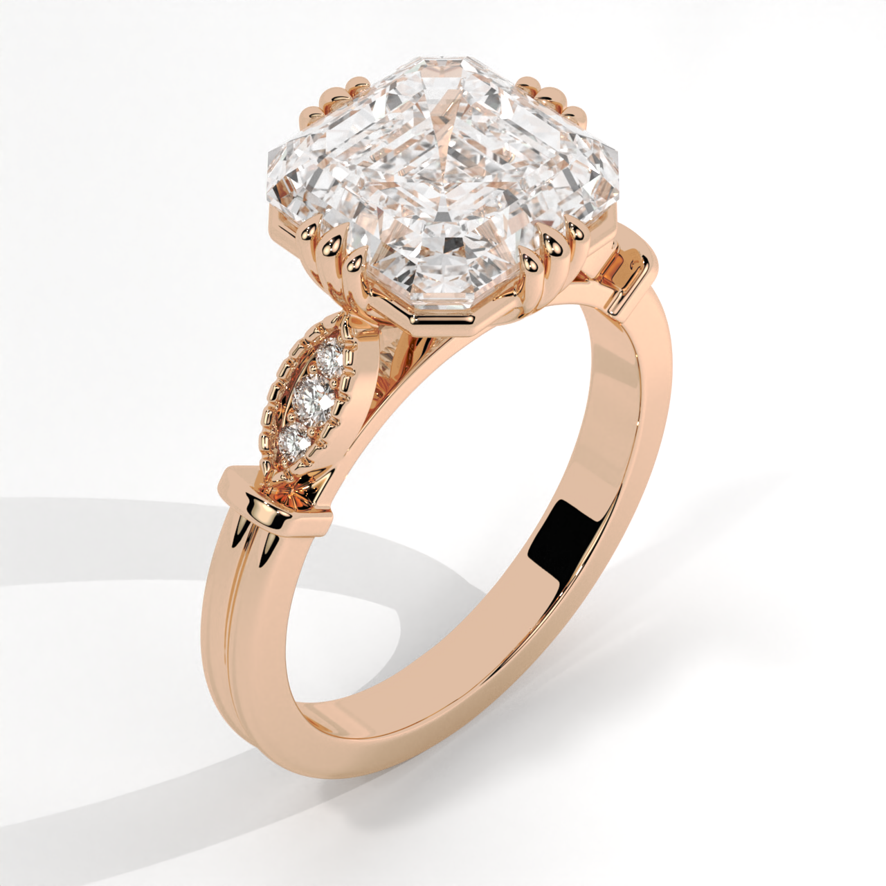 Asscher Cut Engagement Ring with Milgrain Accents