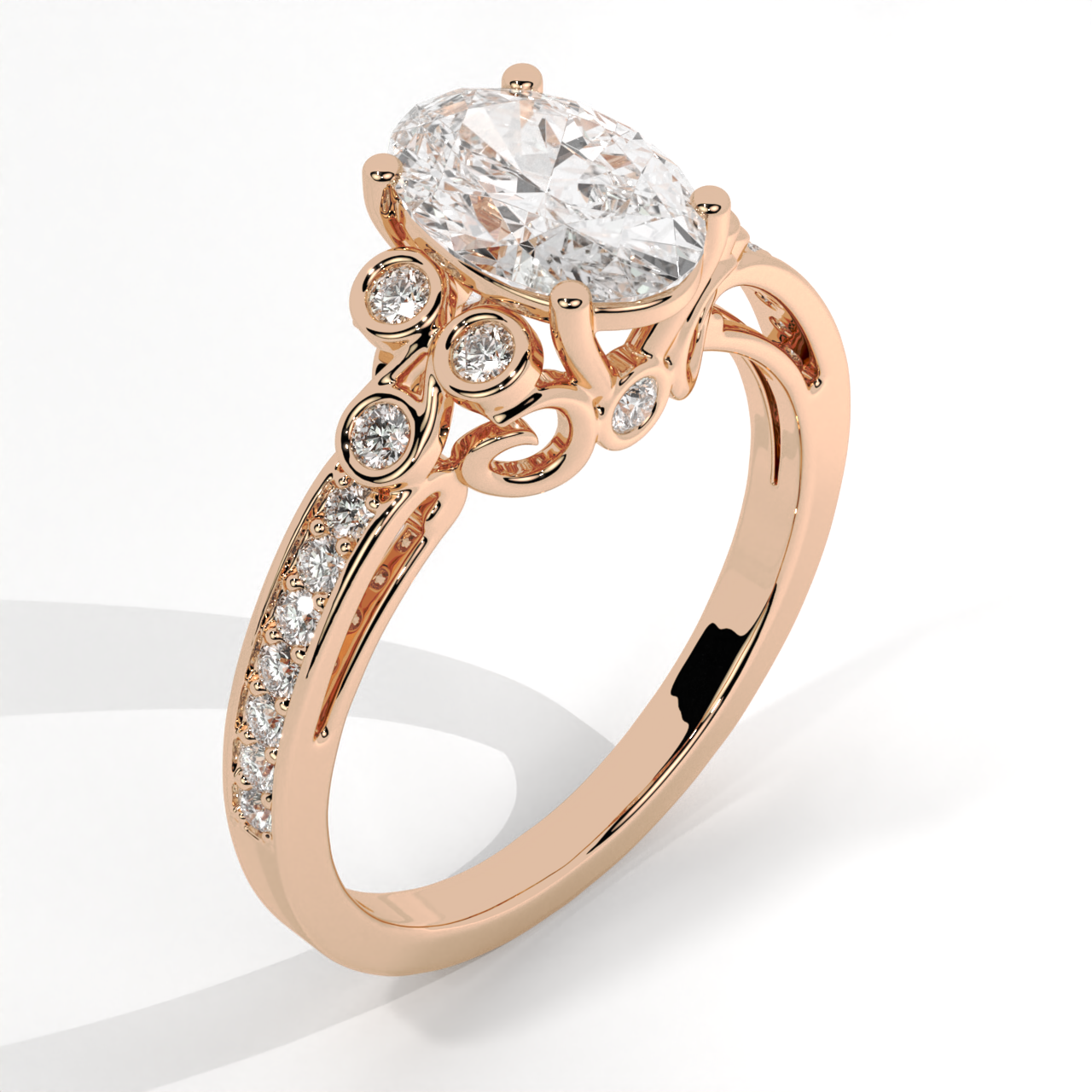 Vintage Inspired Oval Diamond Filigree Cathedral Ring