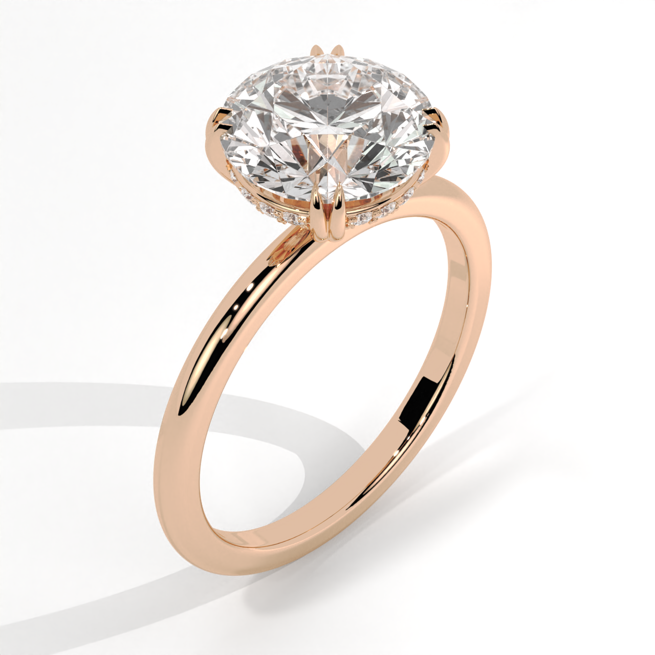 Classic Round Cut Lab Diamond Solitaire Engagement Ring with Hidden Halo