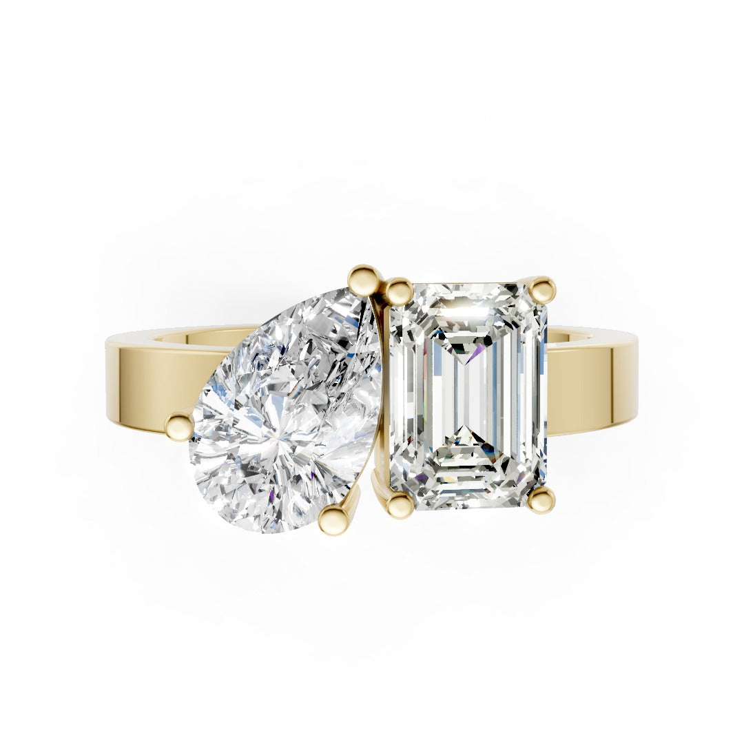Emerald and Pear Cut Two Stone Diamond Anniversary Ring