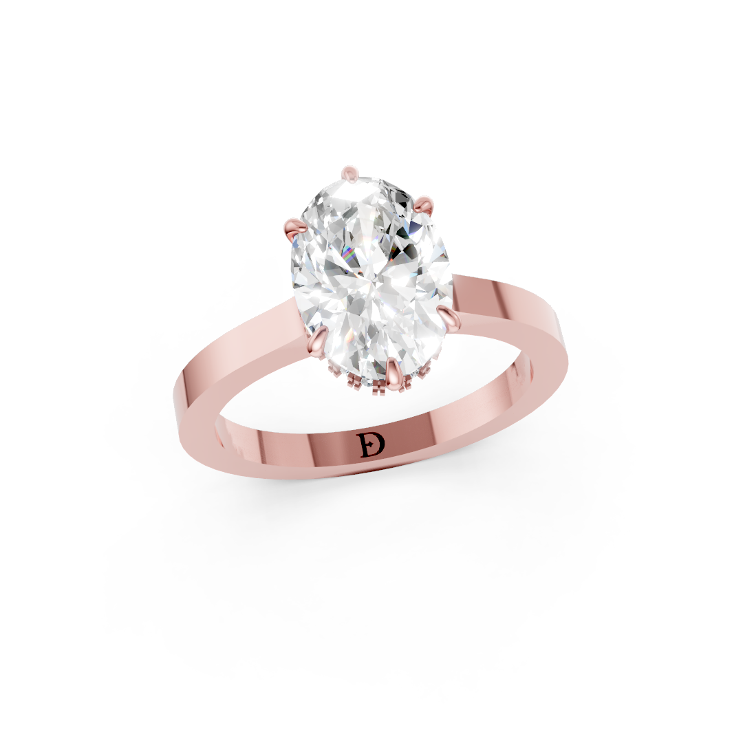 Oval Solitaire Diamond Hidden Halo Ring