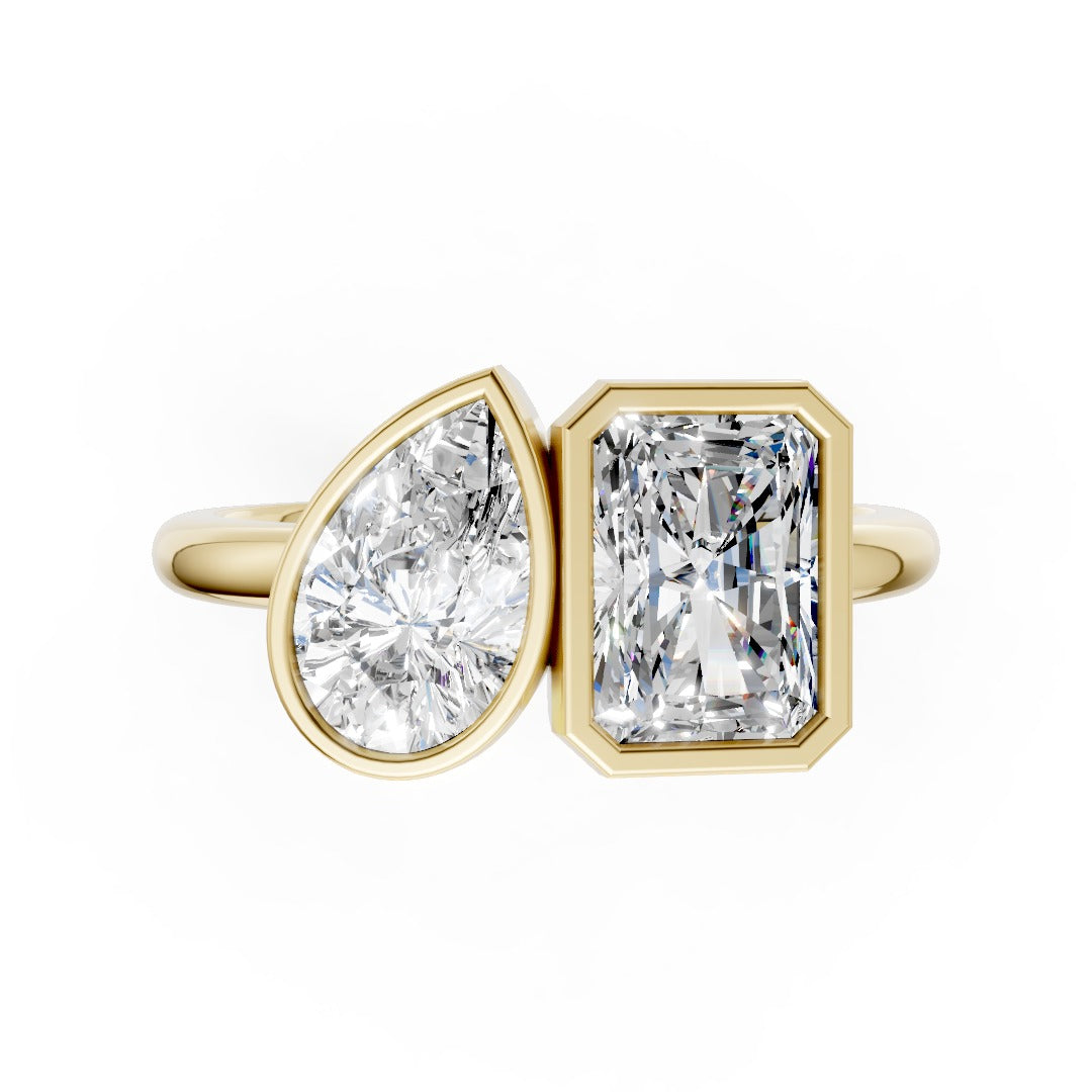 Toi at Moi Bezel Set Pear and Radiant Cut Diamond Anniversary Ring