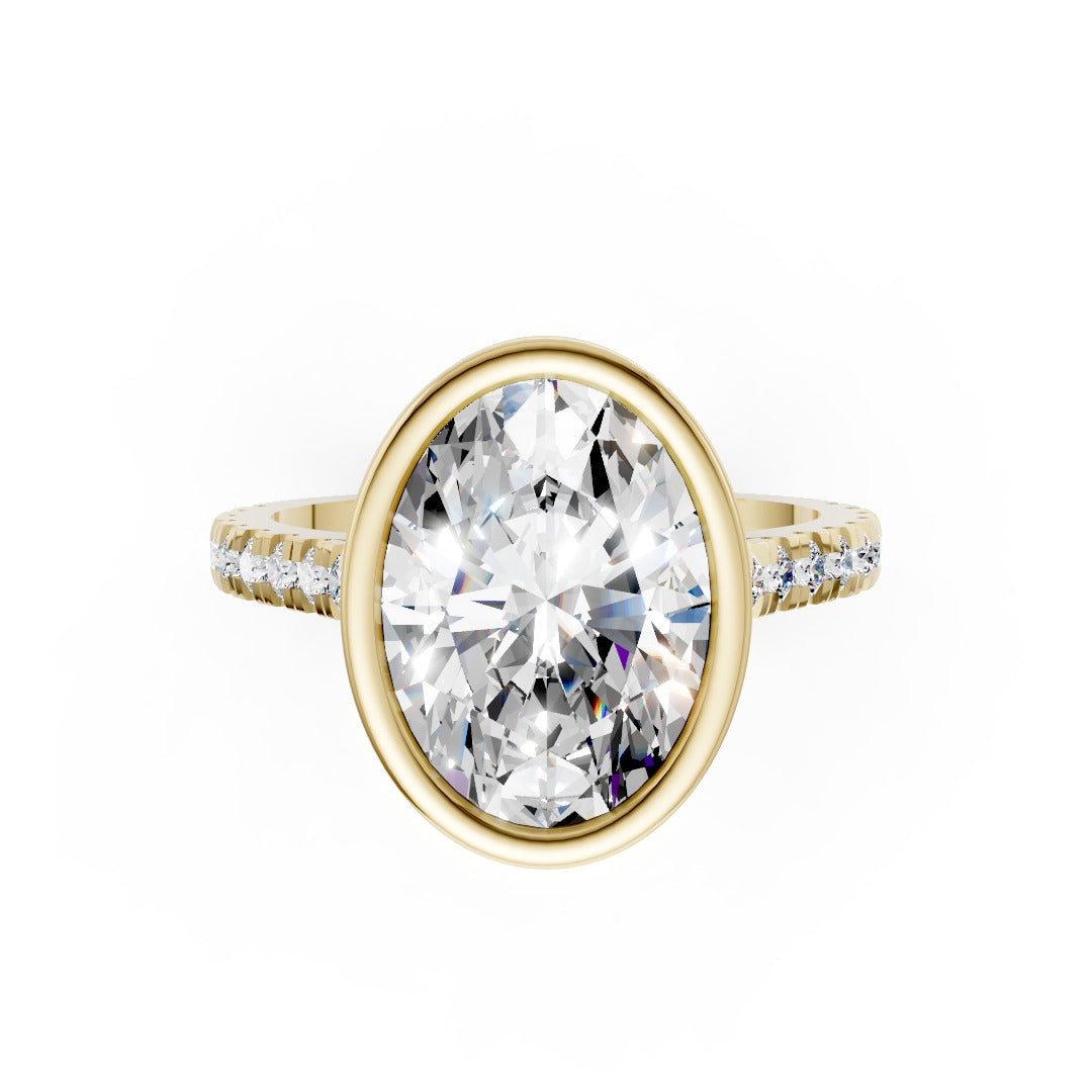 Oval Brilliant Diamond Bezel Engagement Ring with Hidden Halo Diamond