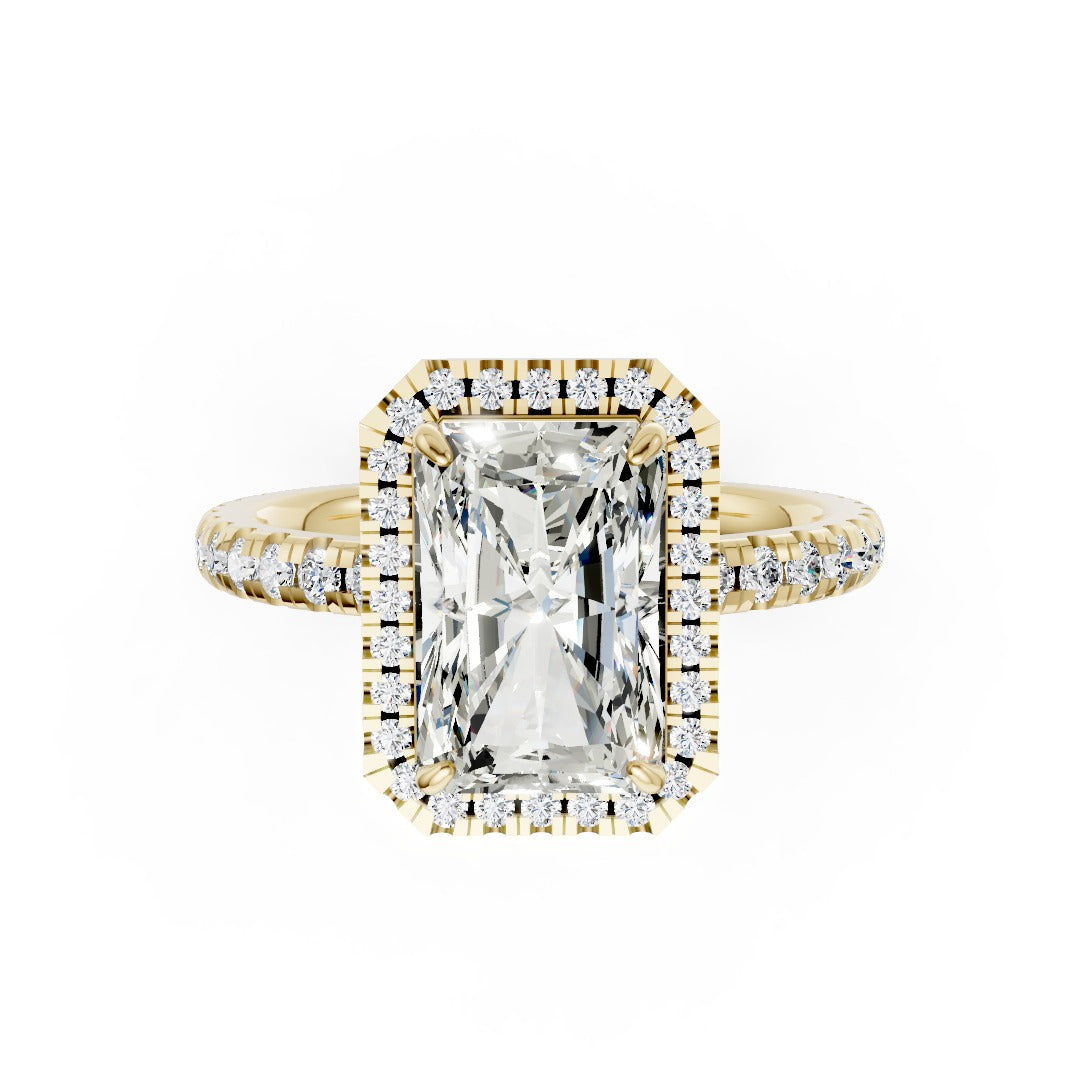 Lab Grown Radiant Diamond Halo Engagement Ring With Pave Set Band