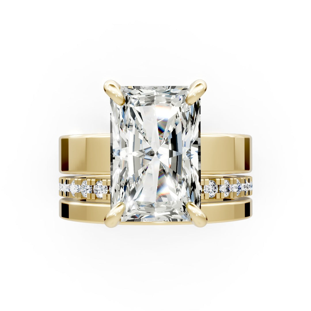 Radiant Cut Solitaire Diamond Bridal Set with Pave Accent Band