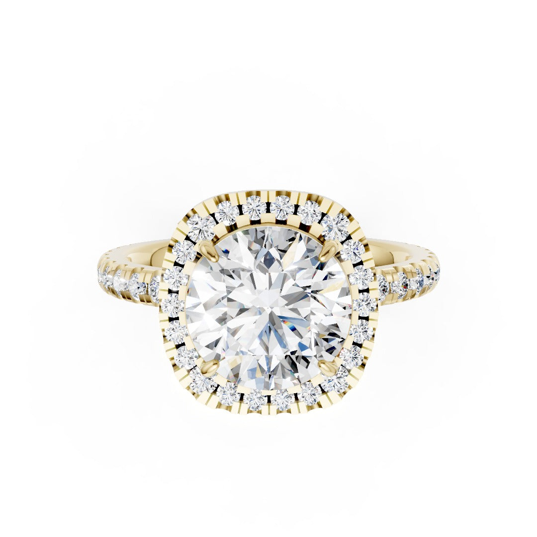 Lab Grown Round Diamond Halo Engagement Ring With Pave Set Band