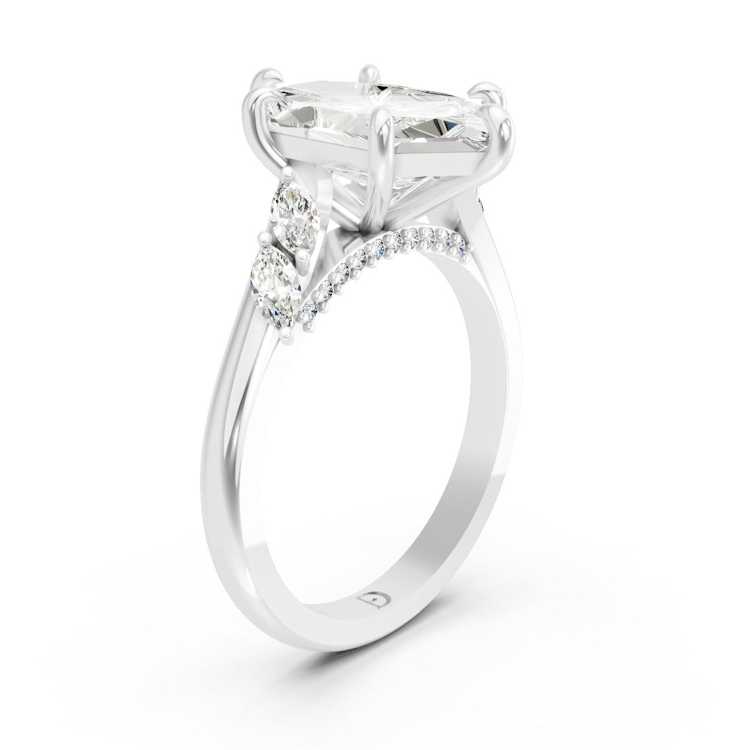 Dutch Marquise Cut Lab Grown Diamond Hidden Halo Split Shank Ring