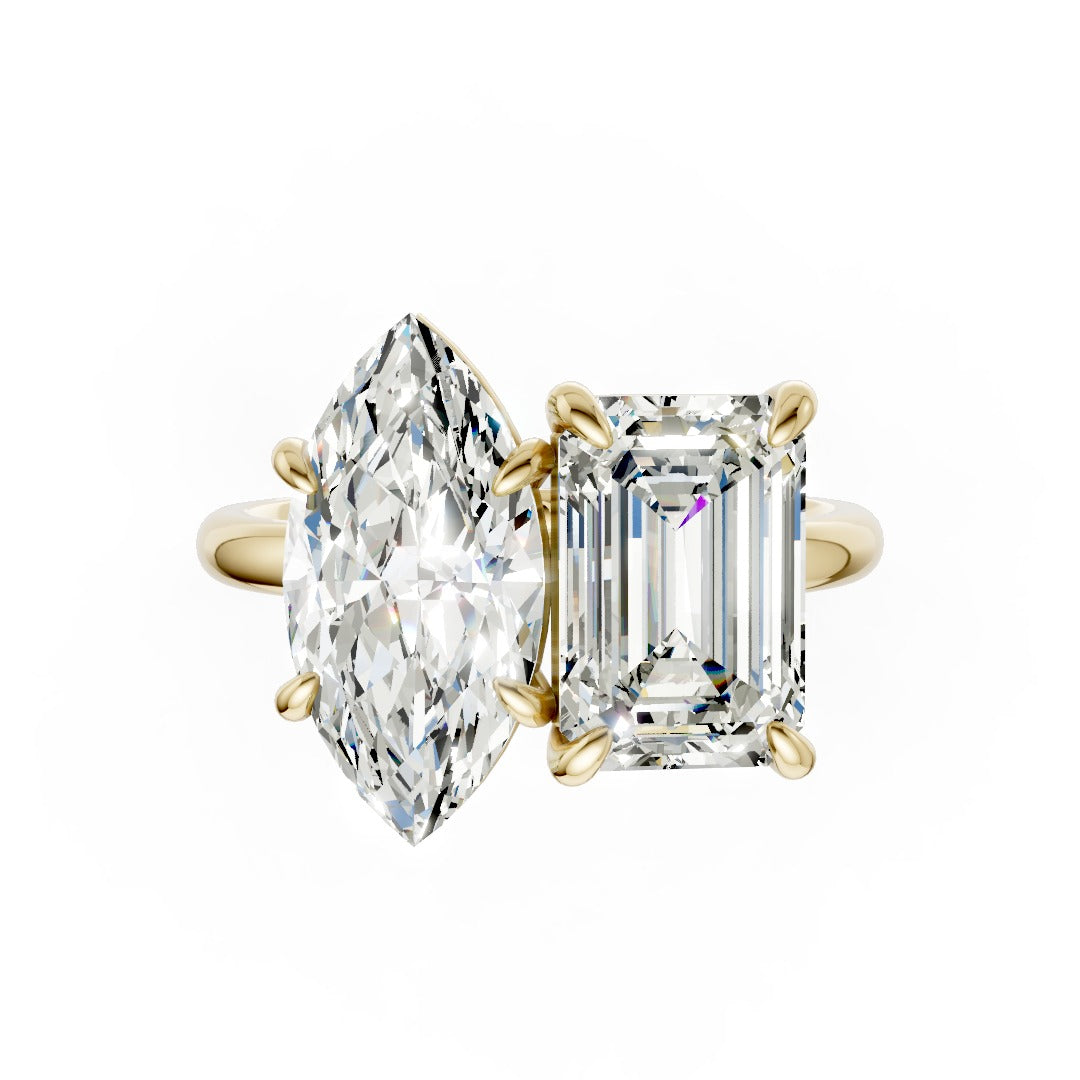 Emerald And Marquise Cut Diamond Two-Stone Ring