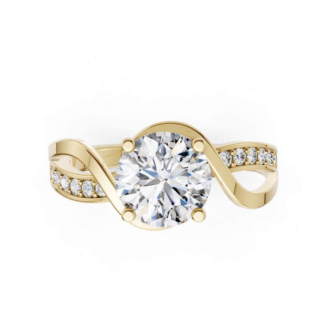 Round Cut Diamond Bypass With Ribbon Wrap Set Ring