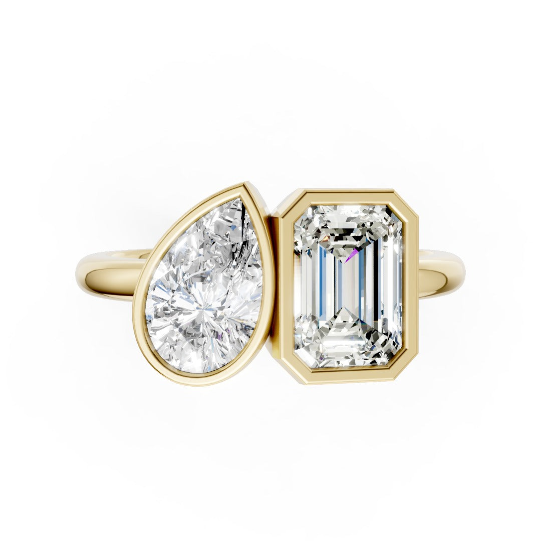 Toi at Moi Bezel Set Pear and Emerald Cut Diamond Anniversary Ring