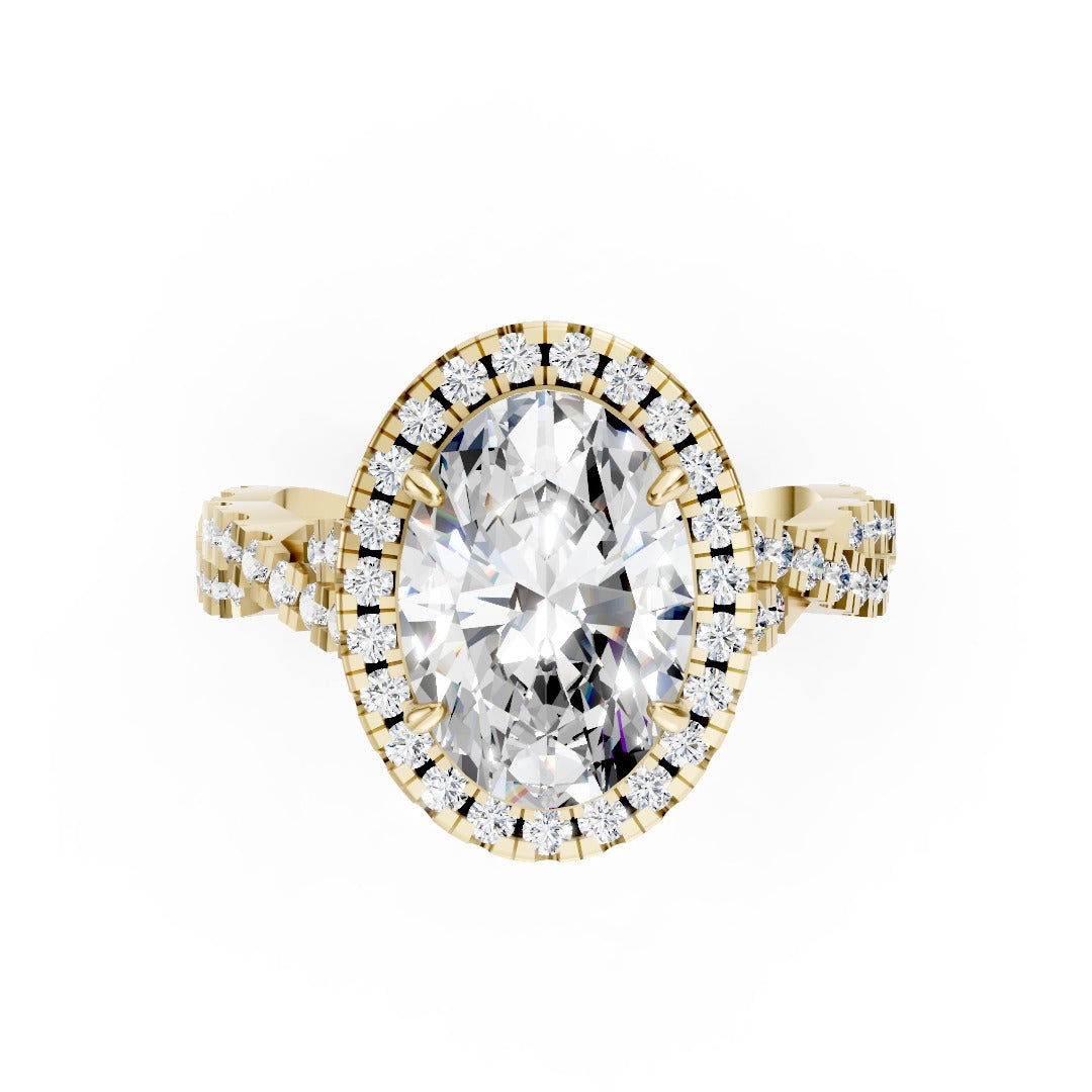 Oval Cut Diamond Halo with Twisted Pave Ring