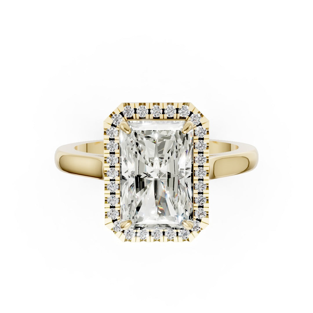 Radiant Brilliant Cut Halo Diamond Cathedral Shank Ring