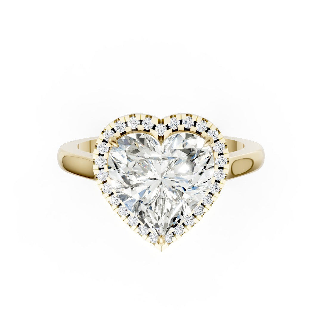 Heart Brilliant Cut Halo Diamond Cathedral Shank Ring