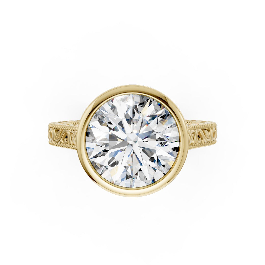 Round Cut Bezel Set Filigree Engagement Ring