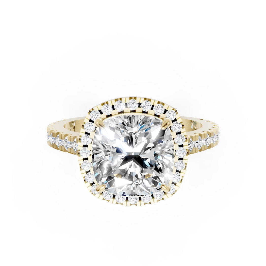 Cushion Cut Diamond Floating Halo with Pavé Ring