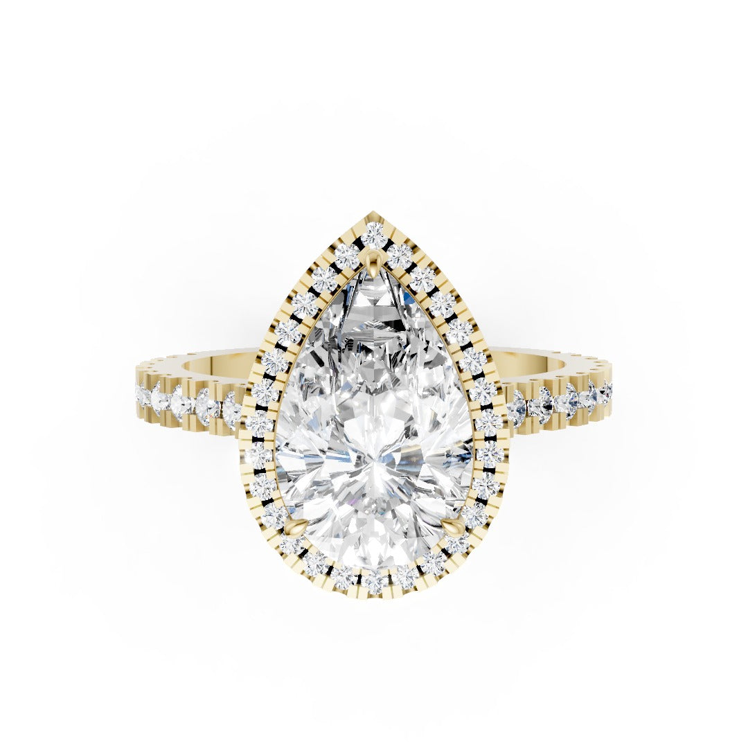 Pear Cut Diamond Floating Halo with Pavé Ring