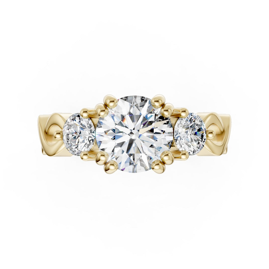 Round Lab Diamond Infinity Twist Three Stone Bridal Ring