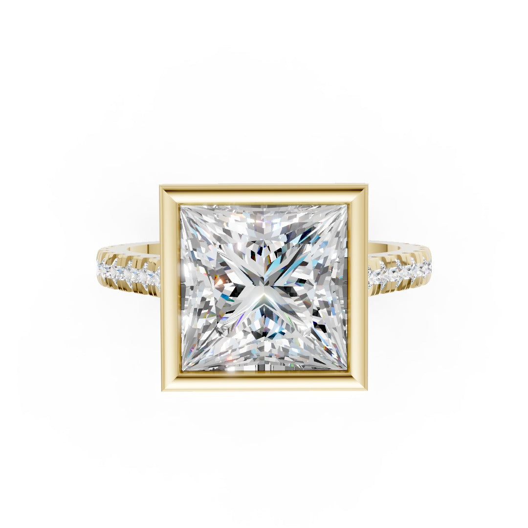 Princess Brilliant Diamond Bezel Engagement Ring with Hidden Halo Diamond