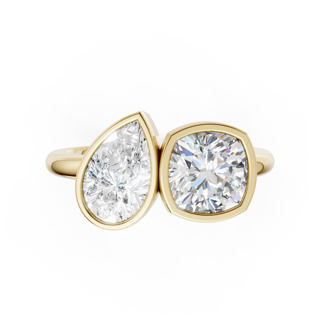 Toi at Moi Bezel Set Pear and Cushion Cut Diamond Anniversary Ring