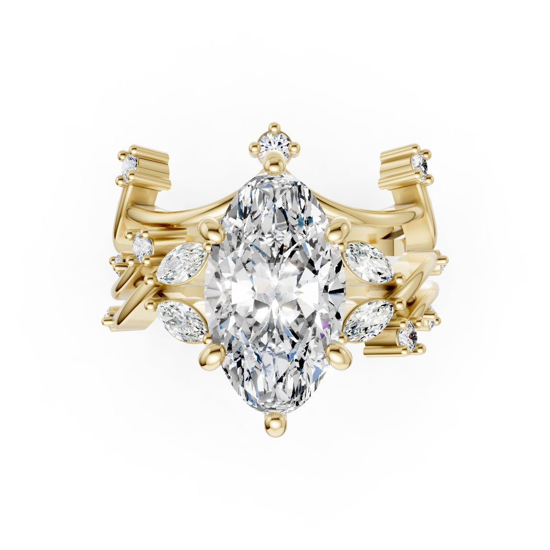 Oval Cut Lab Grown Diamond Vintage Floral Pave Bridal Ring
