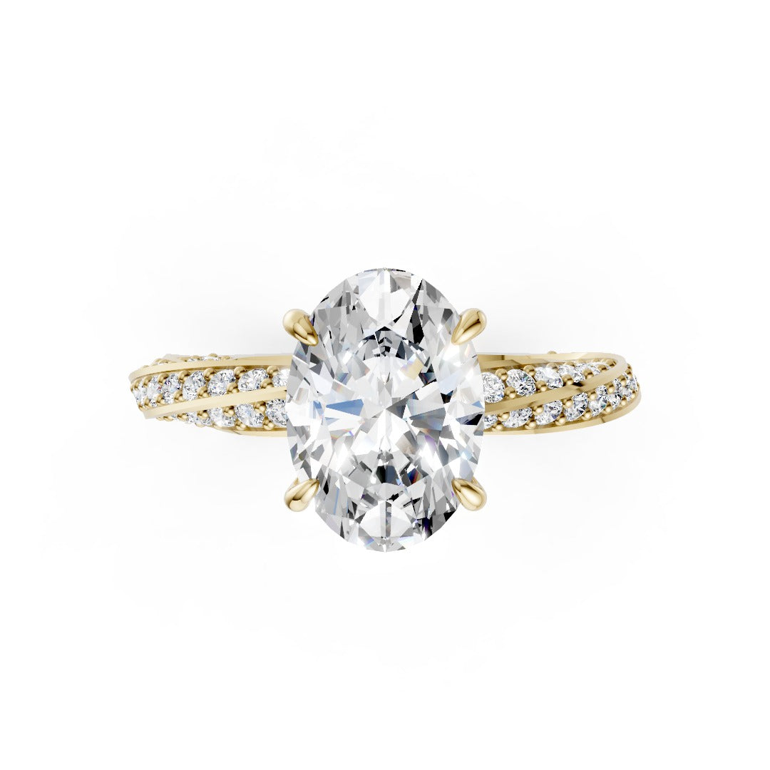 Hidden Halo Oval Cut With Double Row Twisted Ring